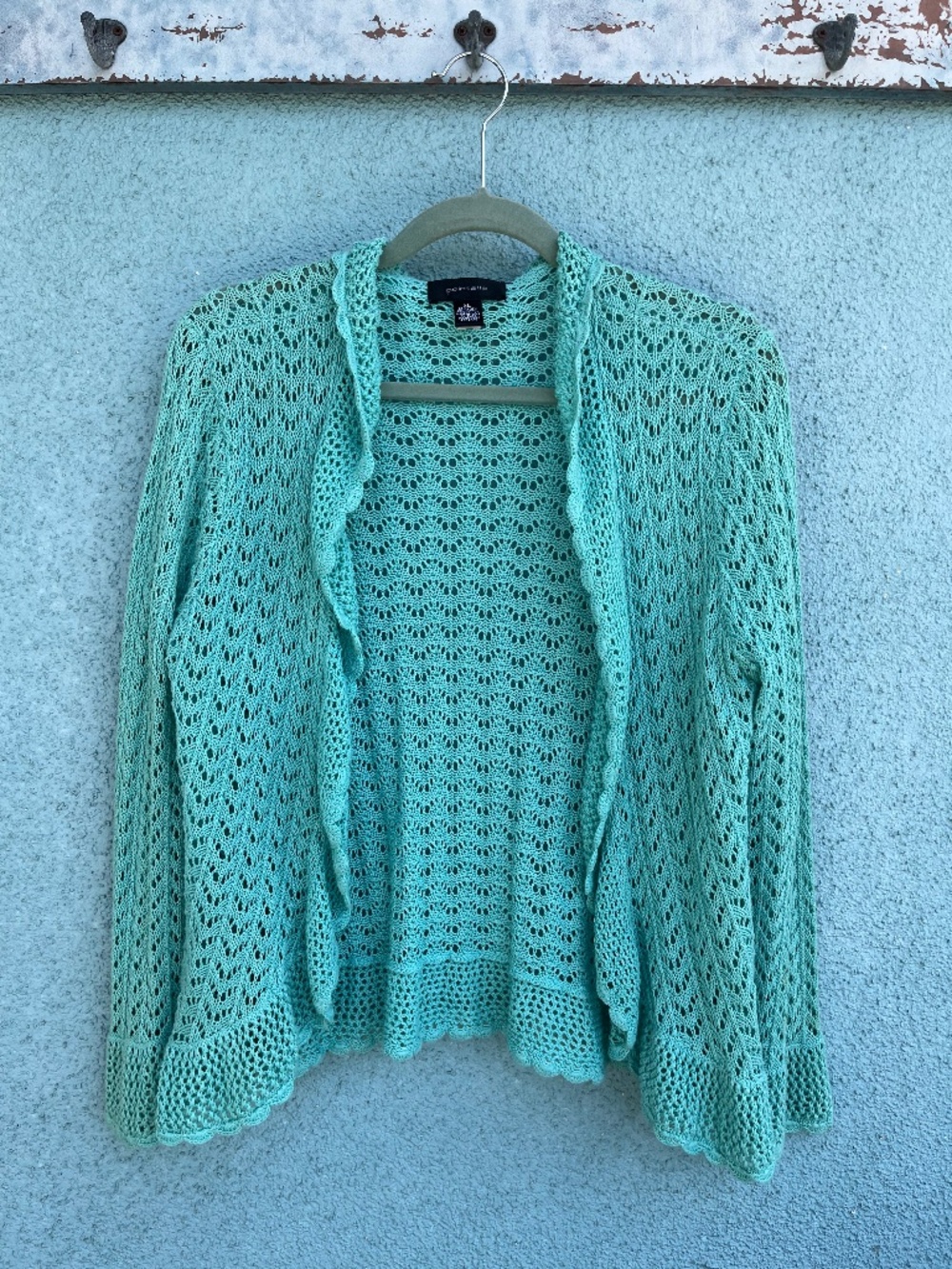 Pointelle Summer Cardigan  Lovely Crocheted Linen Cotton Blend  Barely Worn  XL